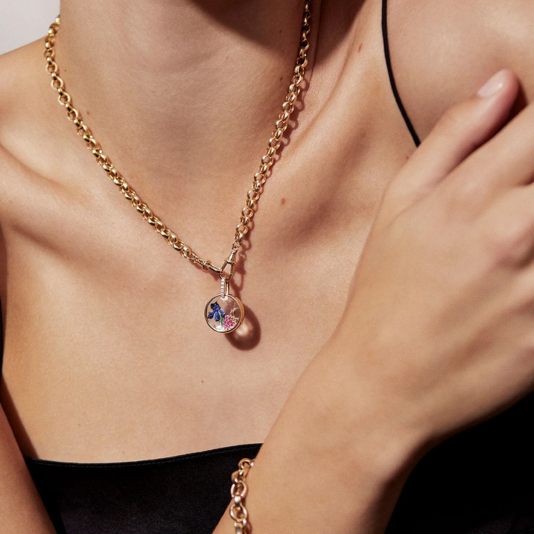 Retro Glass Photo Locket Necklace Transparent Golden Jewelry Necklace