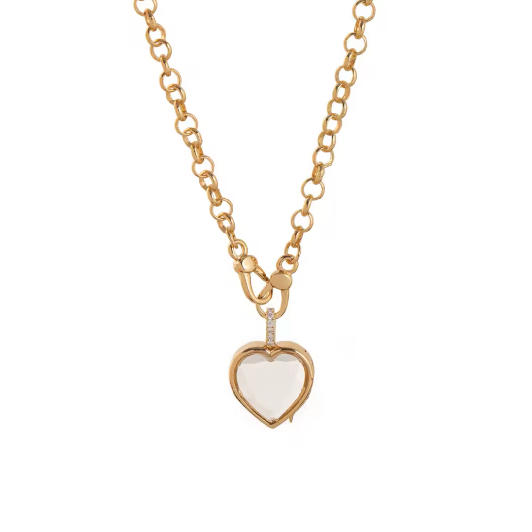 Retro Glass Photo Locket Necklace Transparent Golden Jewelry Necklace