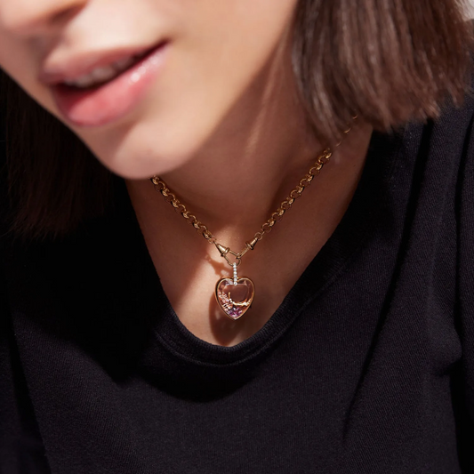 Retro Glass Photo Locket Necklace Transparent Golden Jewelry Necklace