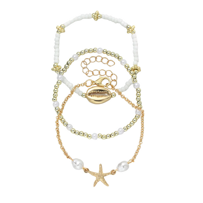 Exquisite Handmade Starfish Shell Bracelet Set Korean Rice Bead Bracelet (3pcs)