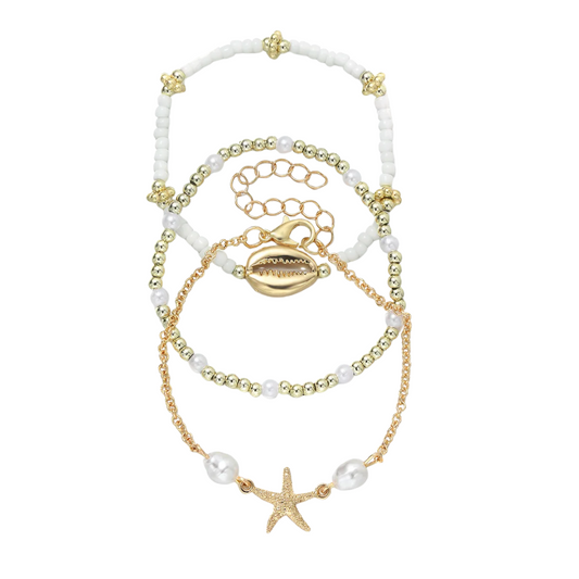 Exquisite Handmade Starfish Shell Bracelet Set Korean Rice Bead Bracelet (3pcs)