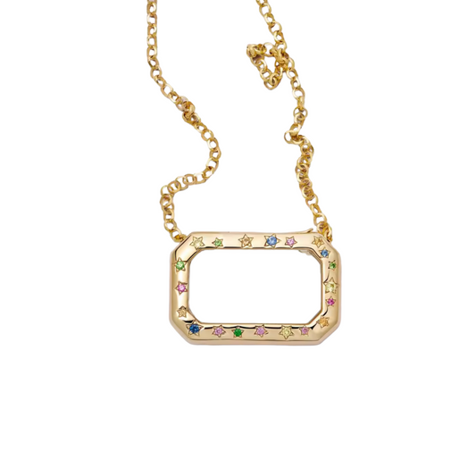 Retro Glass Photo Locket Necklace Transparent Golden Jewelry Necklace
